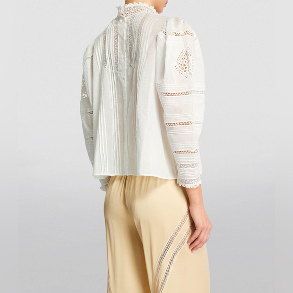 Doen Amaya crochet pintucked organic cotton-voile blouse Victorian Cottagecore - Picture 3 of 16